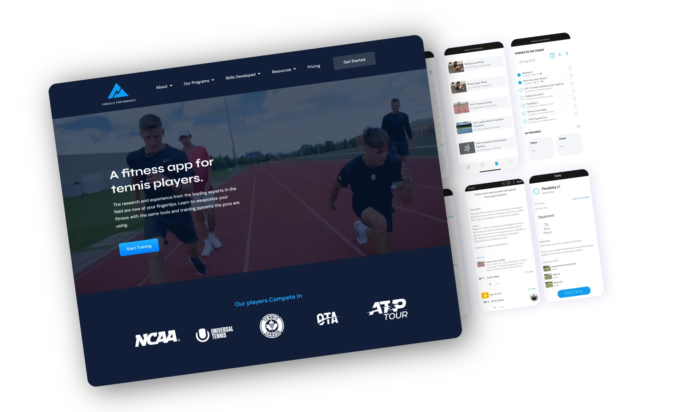 Pinnacle Performance - Website and Mobile app Screens mockup