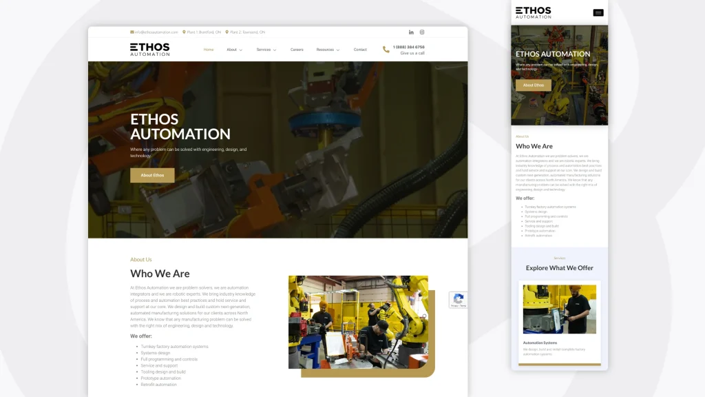 Web Design and Development for Ethos Automation by Orthoplex Solutions